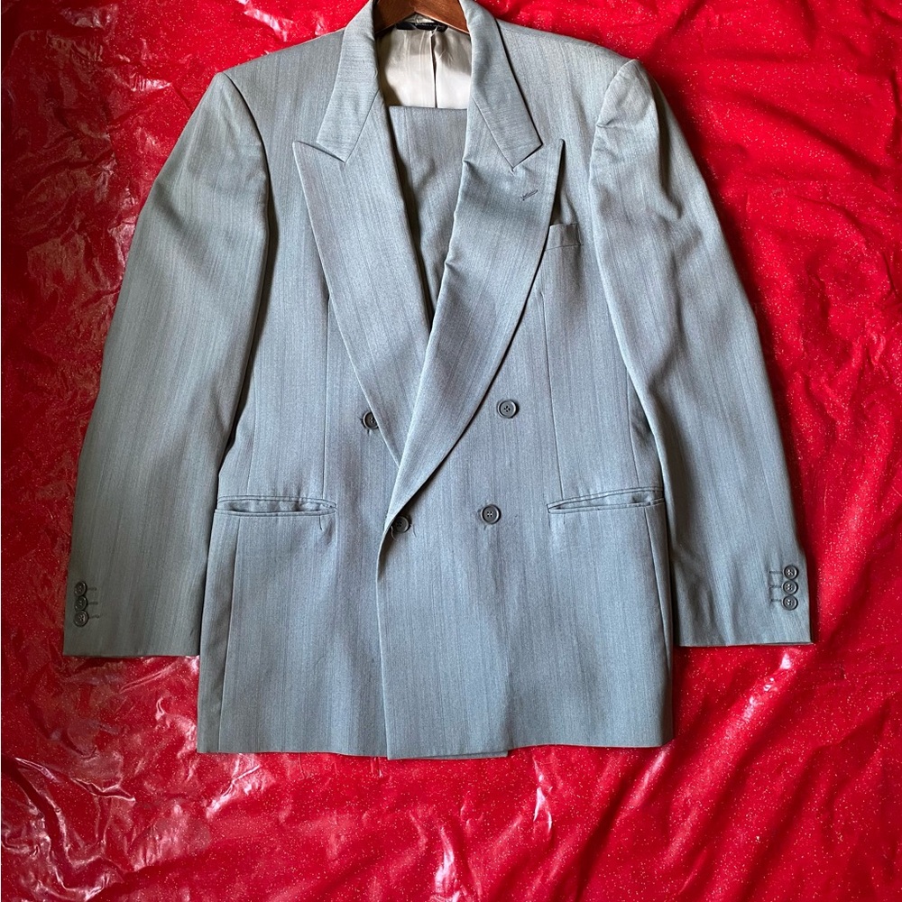 Tall Men's Pierre Cardin Classic Gray Double-Breasted Suit 41L Jacket/32x32 Pant